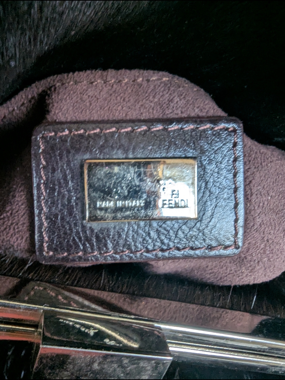 Fendi Dark Brown Mini Top-Handle Fur Bag with Gold Hardware - Picture 10 of 15